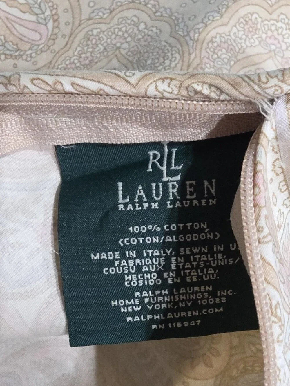 Lauren Ralph Lauren Pastel Paisley Floral Beige Pink Blue Accent Pillow Covers